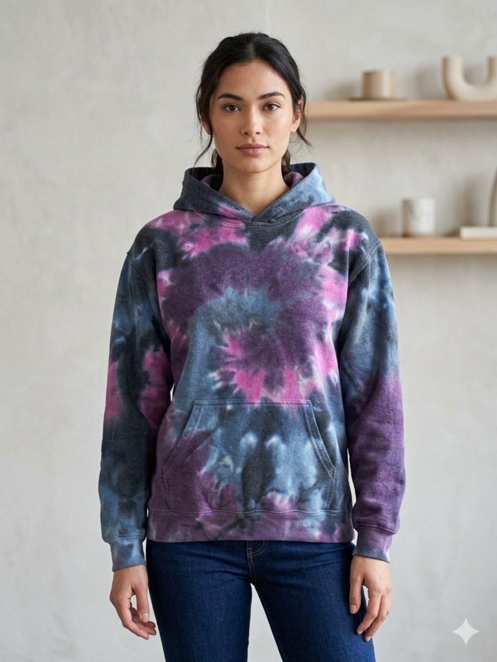 Tie-Dye Hooded Pullover Sweatshirt - Blue & Purple Woman's Size S